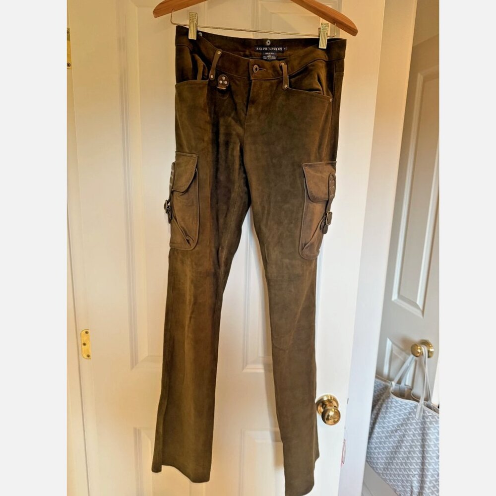 Ralph Lauren Suede Leather Woman’s Pants Green Olive Cargo US Szize 4 Small